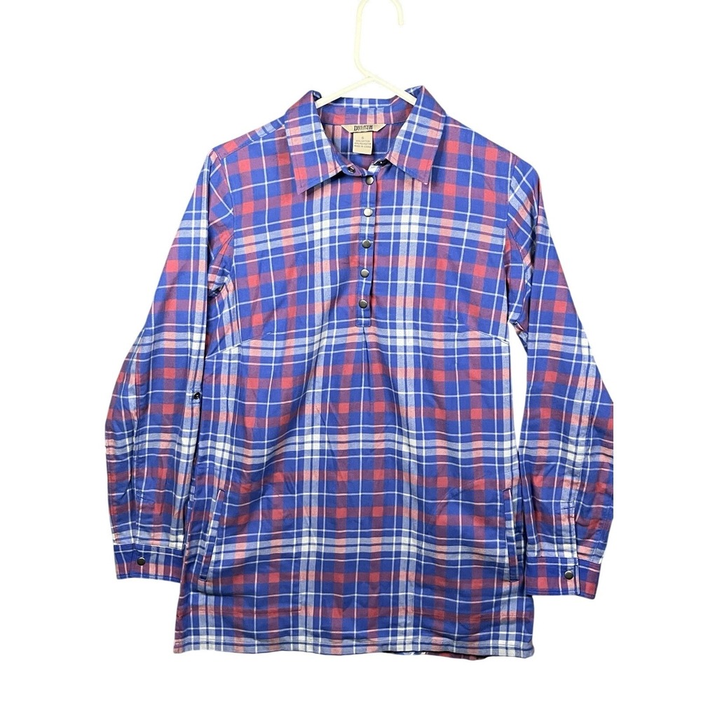 Duluth Trading Co Plaid Long Sleeve 1/4 Snap Button Up Shirt Mens S Cotton Blend